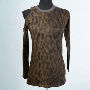 GO Couture VTG Leopard Print Cold Shoulder Long Sleeve Top Y2K 90s Grunge